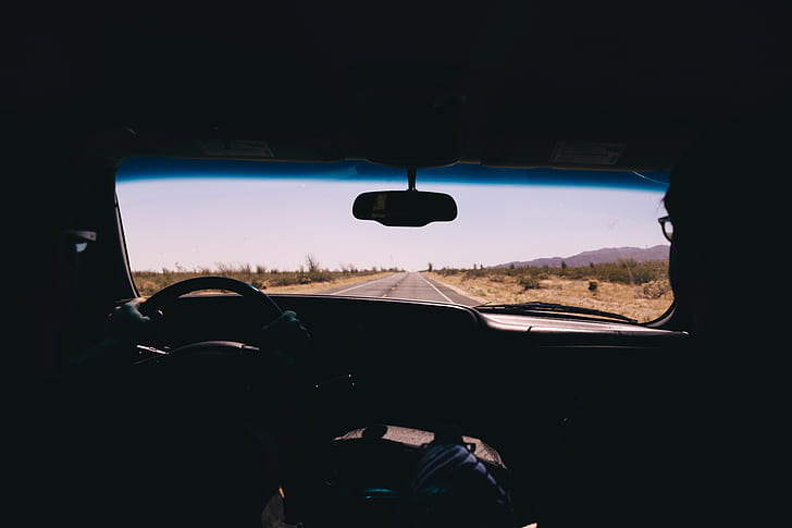 car, road, car interior, dark, steering wheel