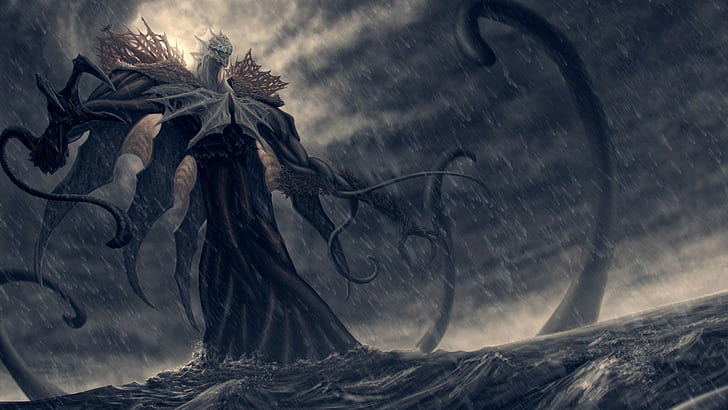 black and gray sea monster graphic wallpaper, Kraken, fantasy art, HD wallpaper