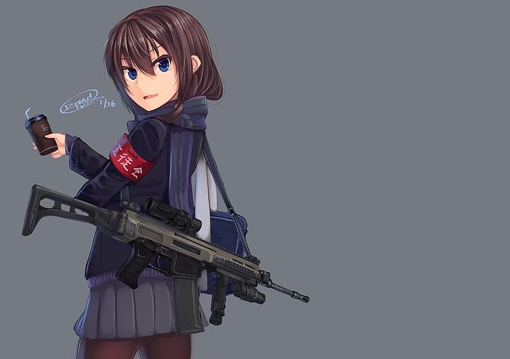 gun, original characters, CZ 805 BREN, school uniform, anime girls, HD wallpaper