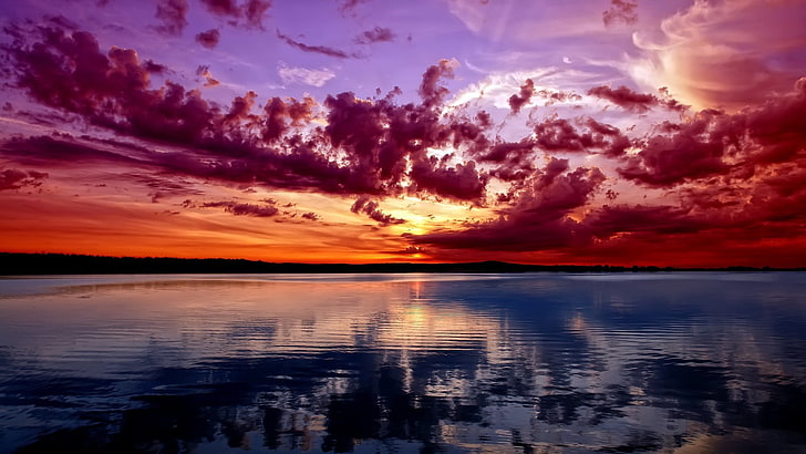 large body of water, landscape, HDR, sunset, beach, sunlight, HD wallpaper