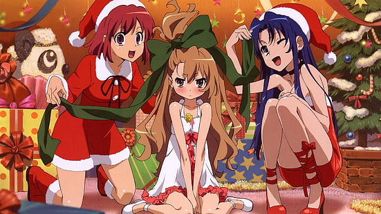 Toradora!, Aisaka Taiga, boots, loli, Christmas, blonde, anime, Santa hats,  HD wallpaper