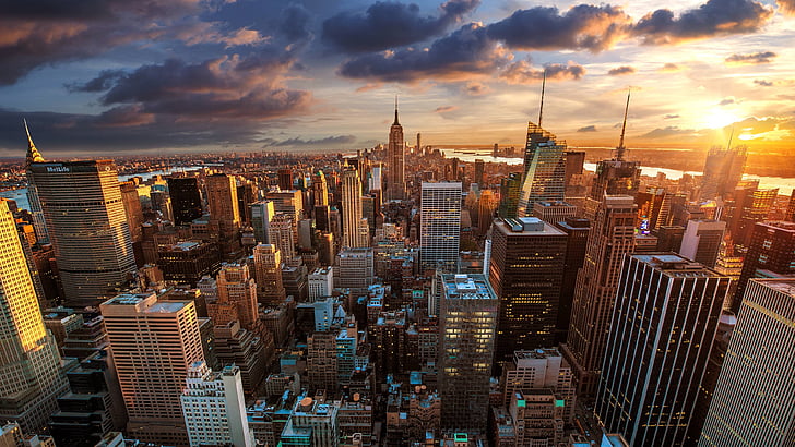 new york city, sunset, chrysler building, usa, united states, HD wallpaper
