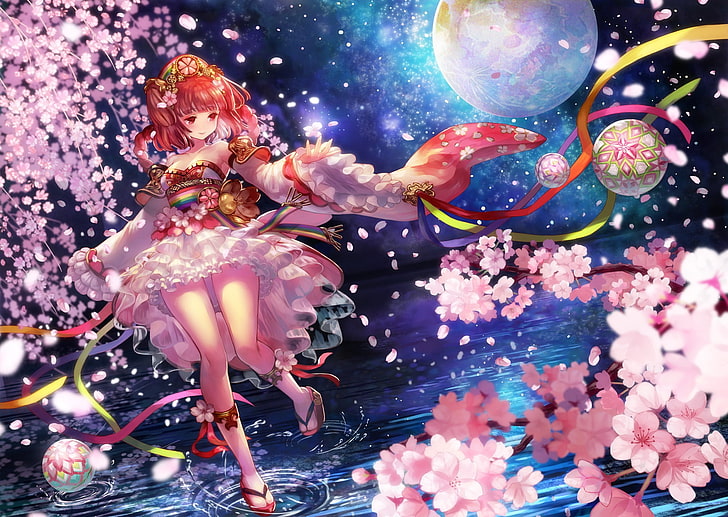 anime, anime girls, cherry blossom, original characters, decoration