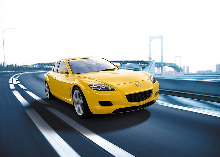 Auto, Road, The city, Speed, Yellow, Mazda, Mazda RX 8