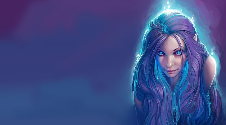 purple haired woman character wallpaper, artwork, fantasy art