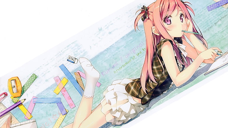 anime female character wallpaper, anime girls, pink eyes, original characters, HD wallpaper
