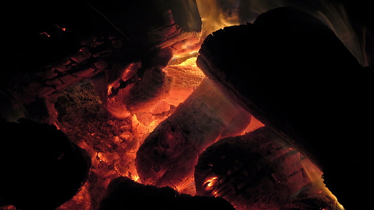 litted bonfire, dark, heat - temperature, burning, nature, no people, HD wallpaper