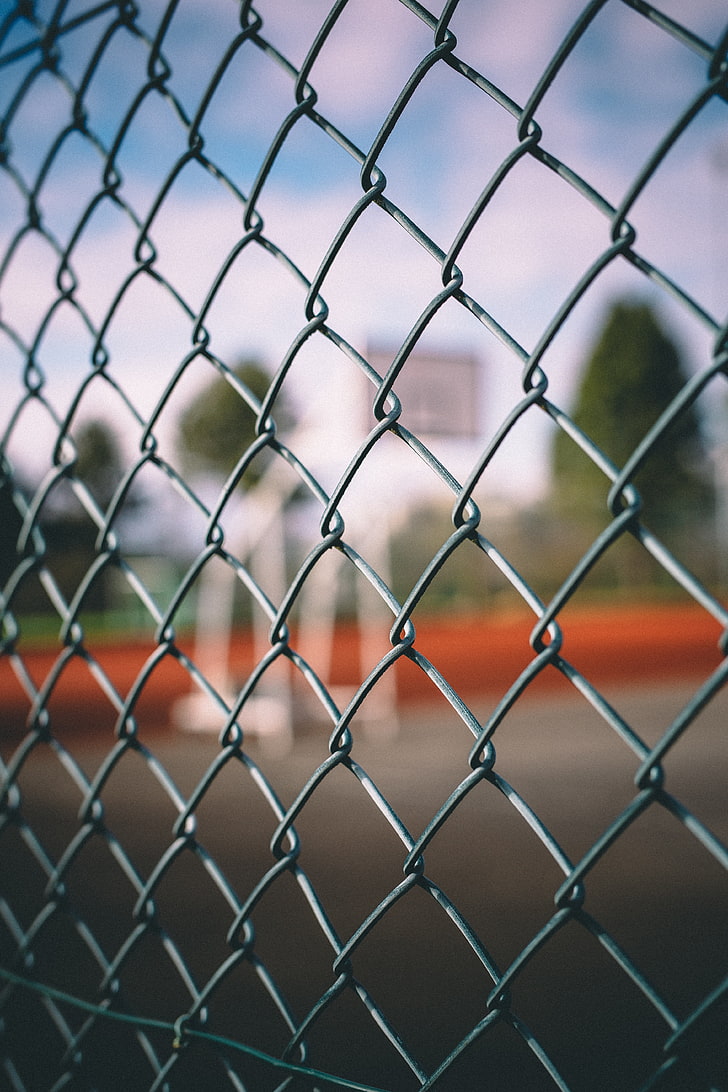 stainless steel cyclone fence, grid, blur, sport, outdoors, backgrounds, HD wallpaper