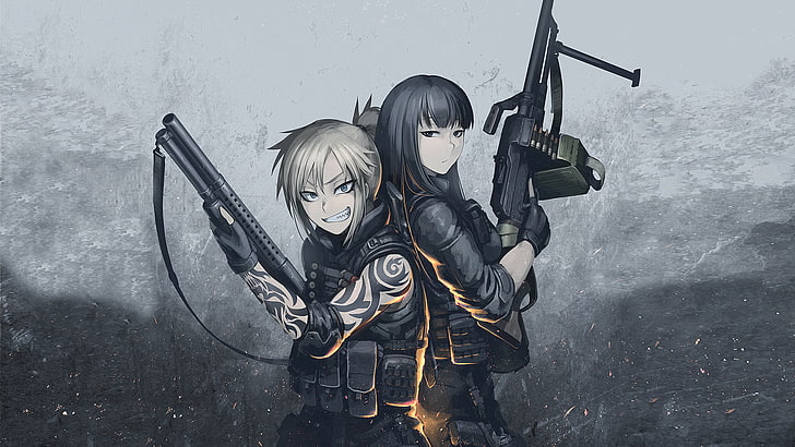 two female anime characters wallpaper, anime girls, Hellshock