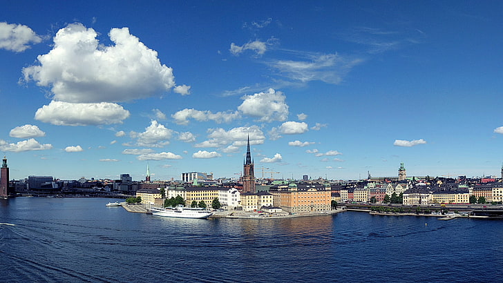 Stockholm, cityscape, sea, water, Sweden, capital, Europe, blue