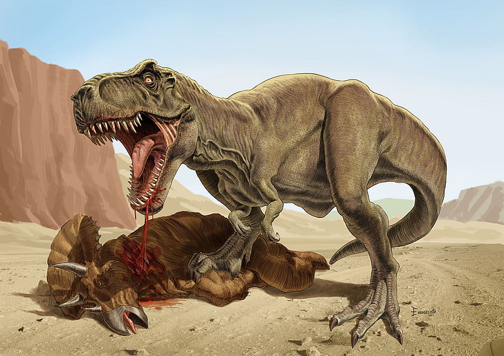T-Rex illustration, dinosaur, mouth, roar, mining, Tyrannosaurus, HD wallpaper