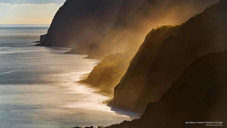 Sea Spray at Sunset, Madeira, Portugal, Nature