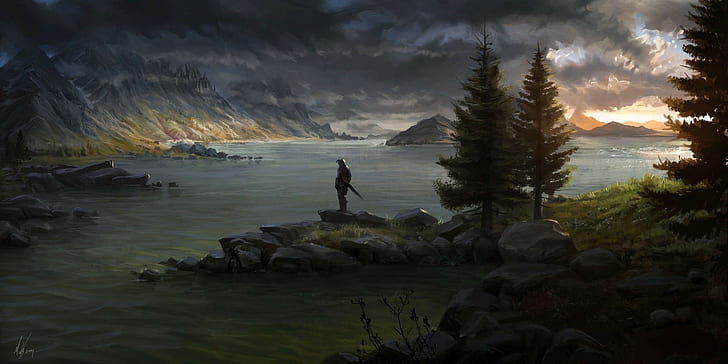 landscape, artwork, The Elder Scrolls V: Skyrim, fantasy art, HD wallpaper