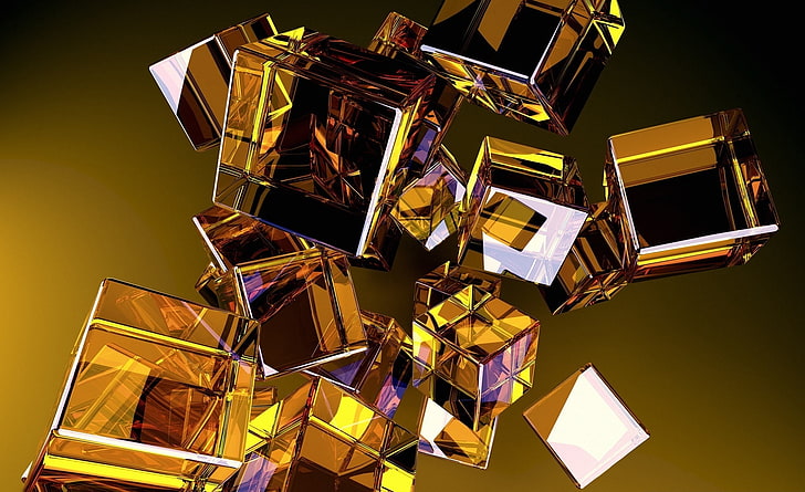Glass Cubes, gold Rubik's cube wallpaper, Artistic, 3D, no people