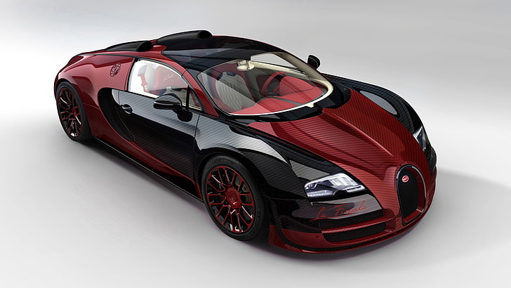 red and black convertible coupe, Bugatti Veyron, car, transportation, HD wallpaper