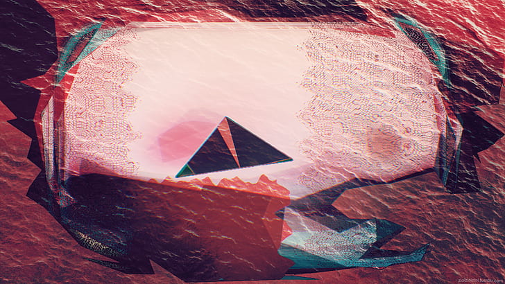 red, blood, triangle, abstract, glitch art