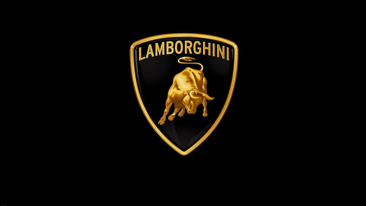 Lamborghini logo, car, studio shot, black background, no people