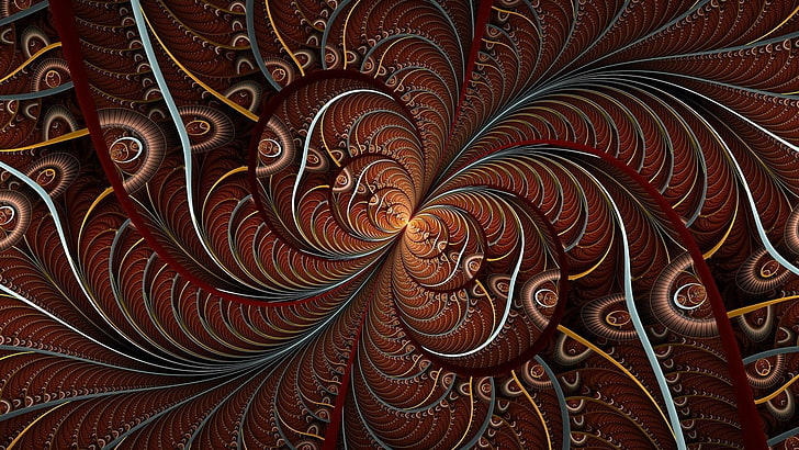 brown floral digital wallpaper, fractal, digital art, full frame, HD wallpaper