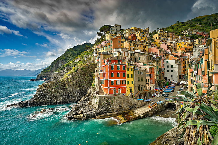 sea, coast, building, Italy, The Ligurian sea, Riomaggiore, HD wallpaper