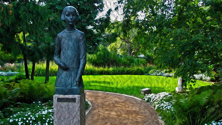 sculpture, garden, oil painting, Photoshop, Leo Mol, park, Winnipeg
