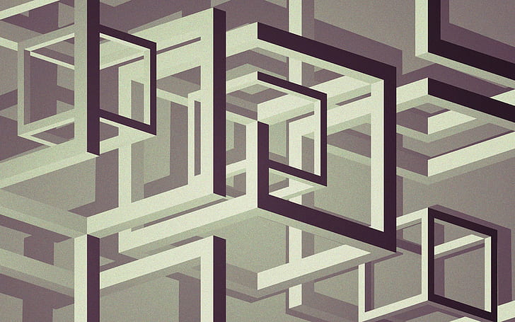 digital art, optical illusion, cube, lines, monochrome, abstract, HD wallpaper