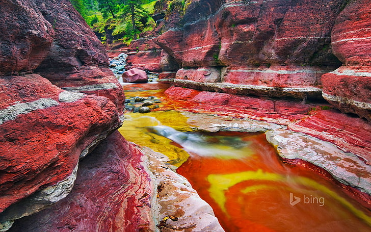 Bizarre rocky riverbed-Bing theme wallpaper, red river, rock - object, HD wallpaper