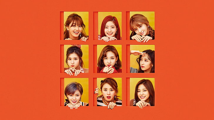 collage, k, Orange, pop, Red Lipstick, smiling, Twice, yellow, HD wallpaper