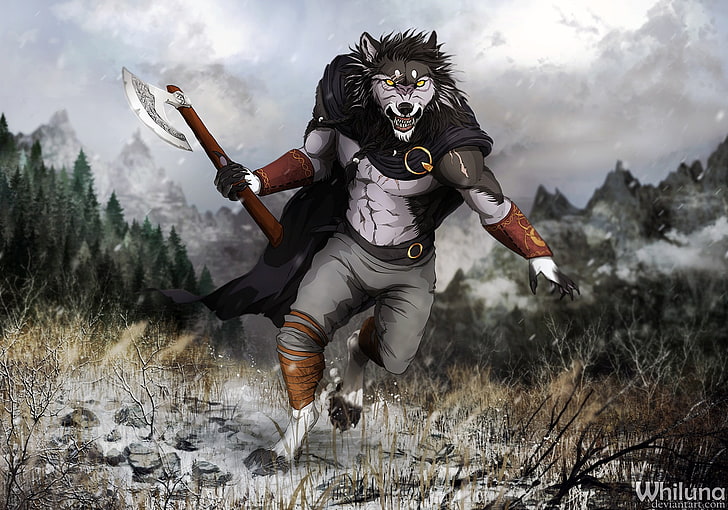 furry, Anthro, Worgen, nature, plant, land, field, sky, one person