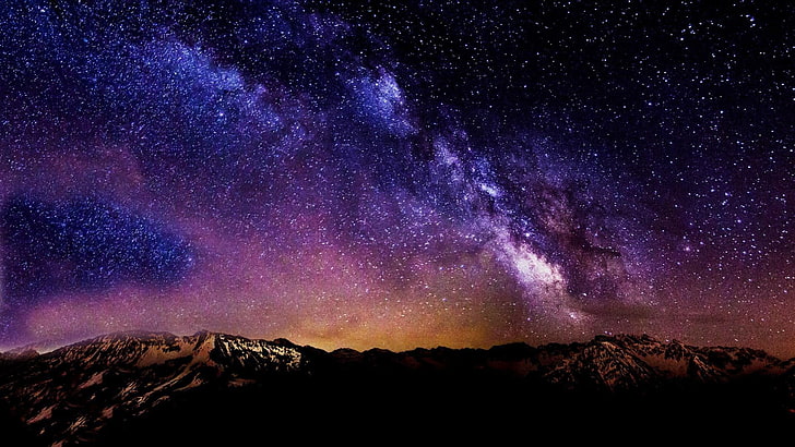 black mountain, stars, night, landscape, starry night, mountains, HD wallpaper