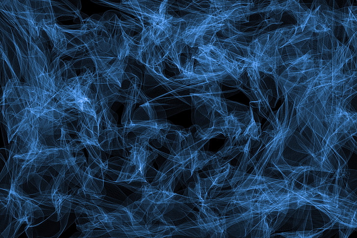 blue and black illustration, smoke, abstraction, particles, structure