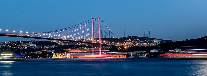 body of water with pink and black bridge photo, istanbul, istanbul, HD wallpaper