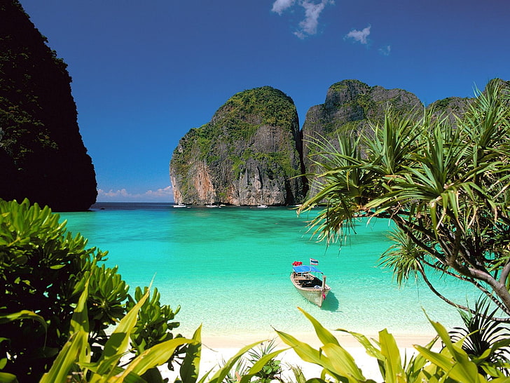 coast, beach, tropical, Thailand, cliff, bay, sea, water, tropical climate, HD wallpaper