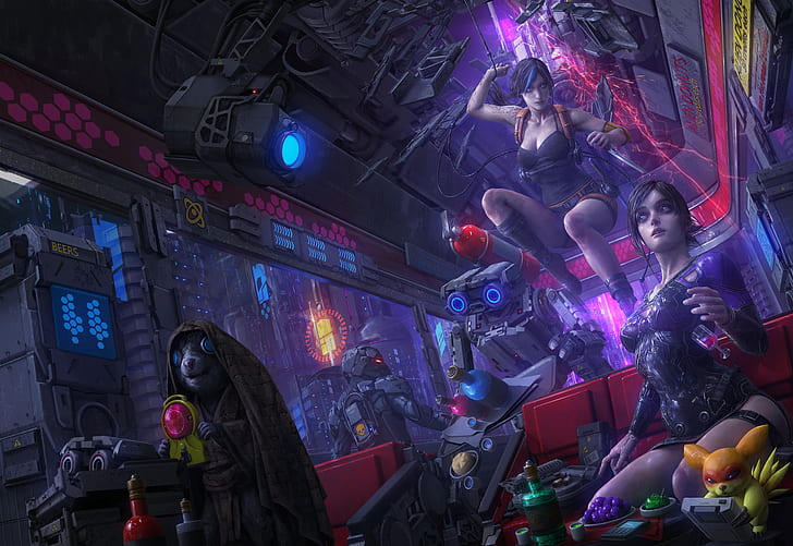 cyberpunk, science fiction, women, futuristic, fantasy girl, HD wallpaper