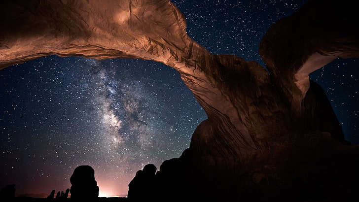 Delicate Arch, Utah, stars, rock, sky, nature, space, star - space, HD wallpaper