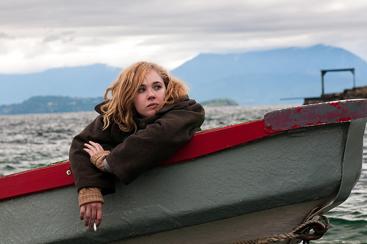 Juno Temple, actress, smoking, rowboat, women, film stills