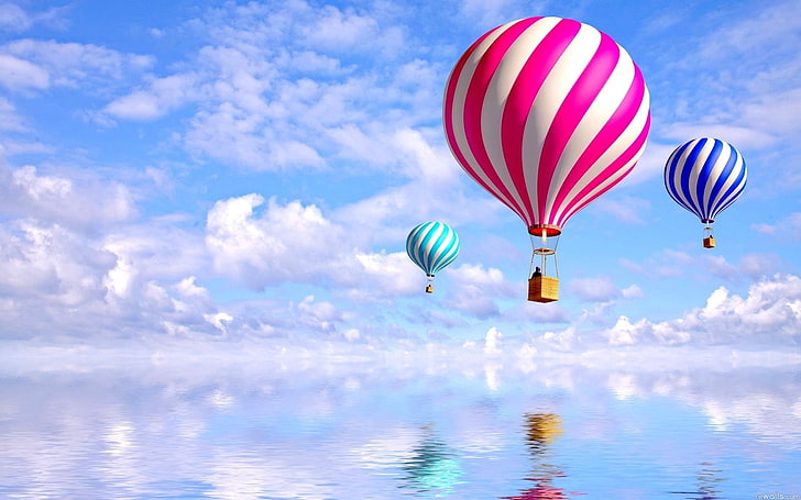 hot air balloons, sky, air vehicle, transportation, cloud - sky, HD wallpaper