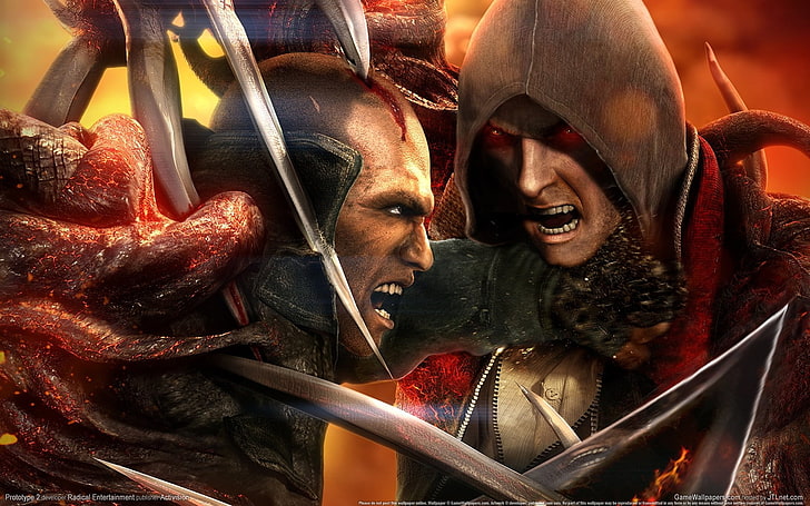 two characters clashing game digital wallpaper, look, anger, blood, HD wallpaper