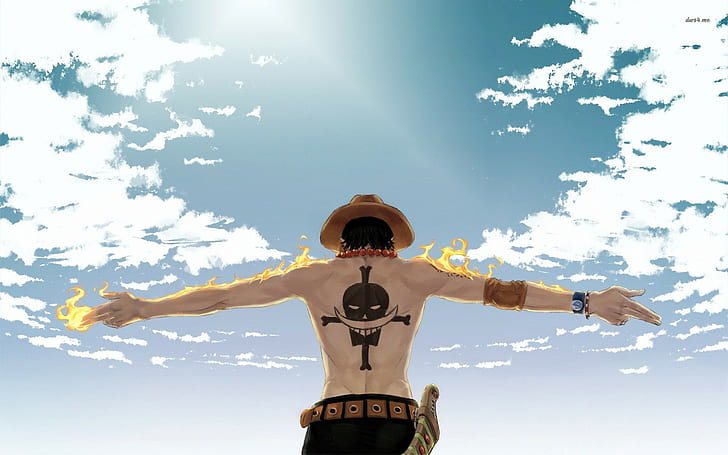 One Piece wallpaper, Portgas D. Ace, anime, limb, human arm, sky