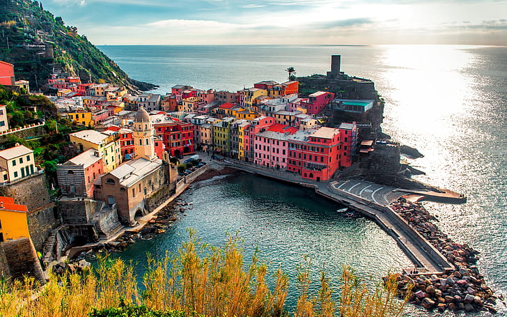 Vernazza, city, Italy, Cinque Terre, houses, rocks, coast, HD wallpaper