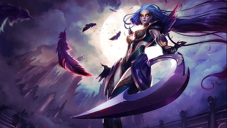 Girl, The game, The moon, Feathers, Weapons, Hammer, League of legends, HD wallpaper
