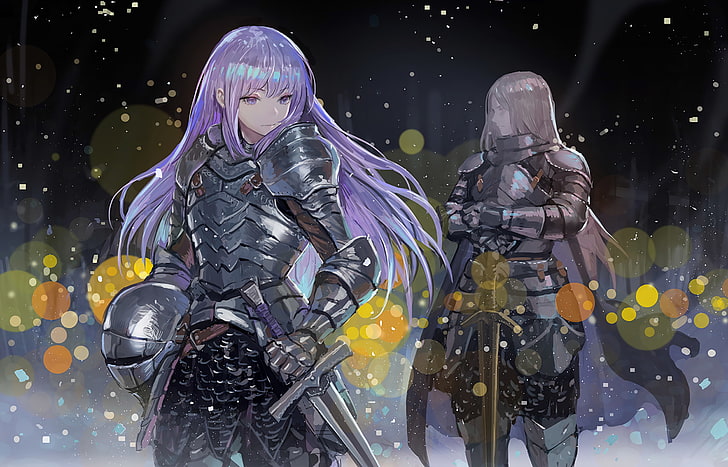 HD wallpaper: anime, anime girls, armor, sword, weapon, long hair, purple  hair | Wallpaper Flare