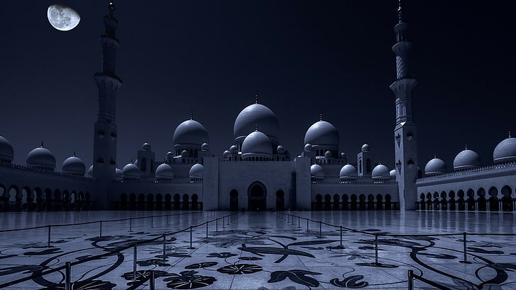 moonlit, moonlight, asia, united arab emirates, abu dhabi, tourist attraction, HD wallpaper