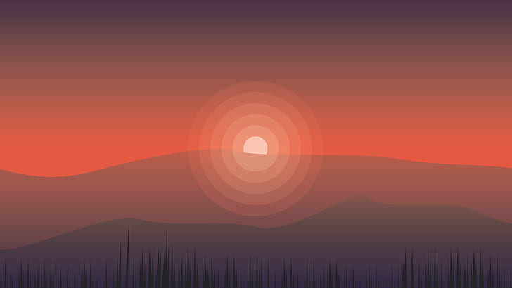 minimalism, mountains, sunset, vector, sky, landscape, digital art, HD wallpaper
