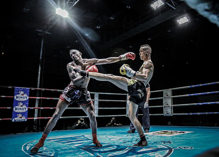 attack, blow, the ring, Thai Boxing, photographer, fighters, HD wallpaper