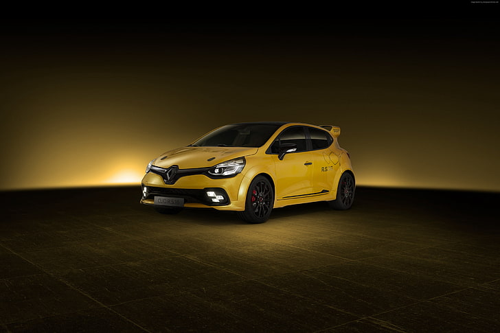 yellow, Hot hatch, Renault Clio RS 16, car, motor vehicle, mode of transportation, HD wallpaper