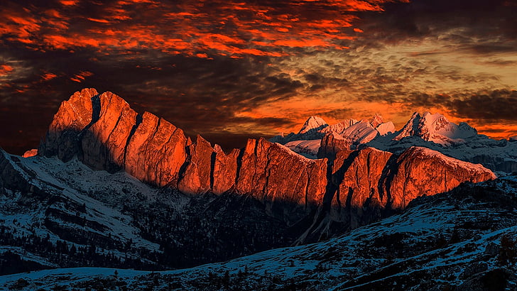 sky, mountain top, rock, wilderness, ridge, peak, dusk, sunlight, HD wallpaper