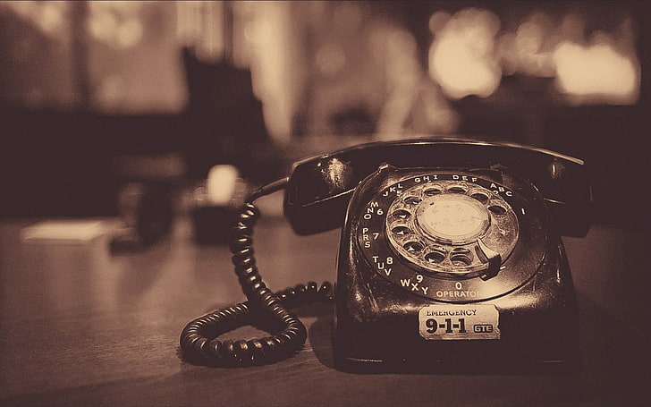 black rotary telephone, landline, tube, numbers, old-fashioned, HD wallpaper