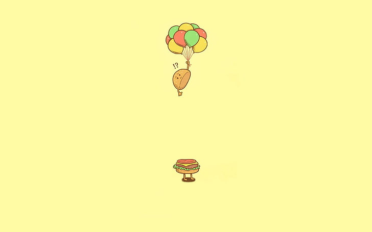 yellow and black bird illustration, burger, minimalism, flying