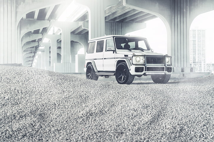 white SUV, Mercedes-Benz, G55, front, G-Class, W463, transportation