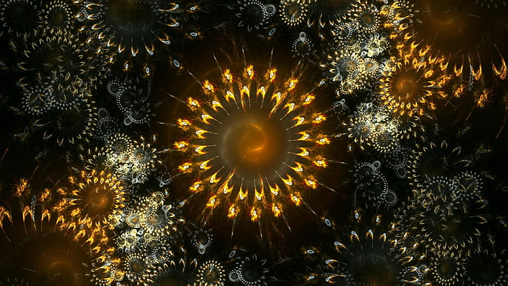 fractal, fractal art, digital art, fireworks, lighting, darkness, HD wallpaper